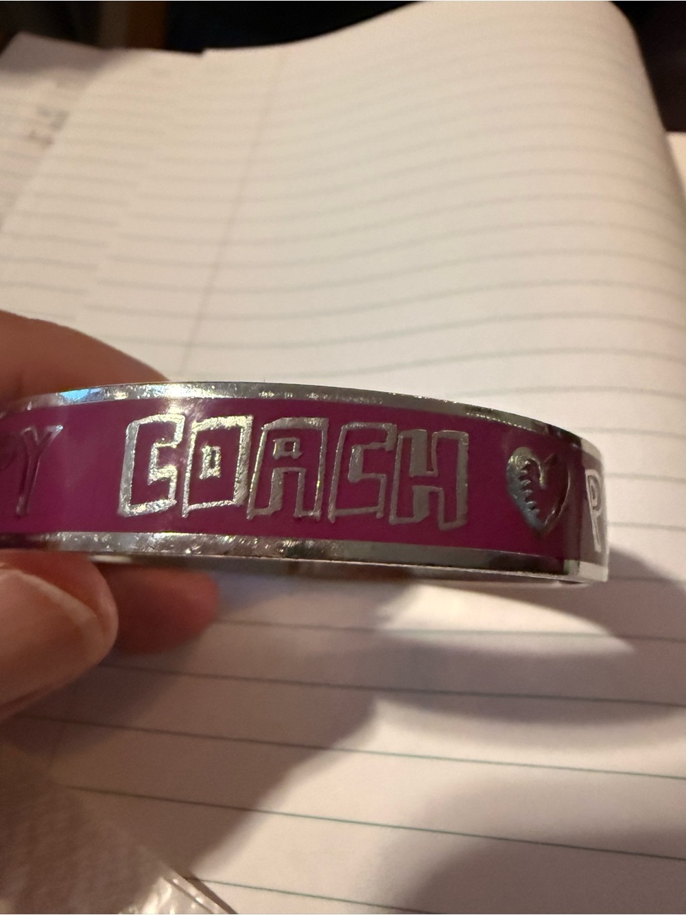 Coach limited edition stainless Pink Enamel Logo Bangle with Heart Accents